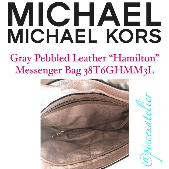 MICHAEL Michael Kors Large Gray Pebble Leather Hamilton Messenger Bag 38T6GHMM3L - Picture 10 of 13
